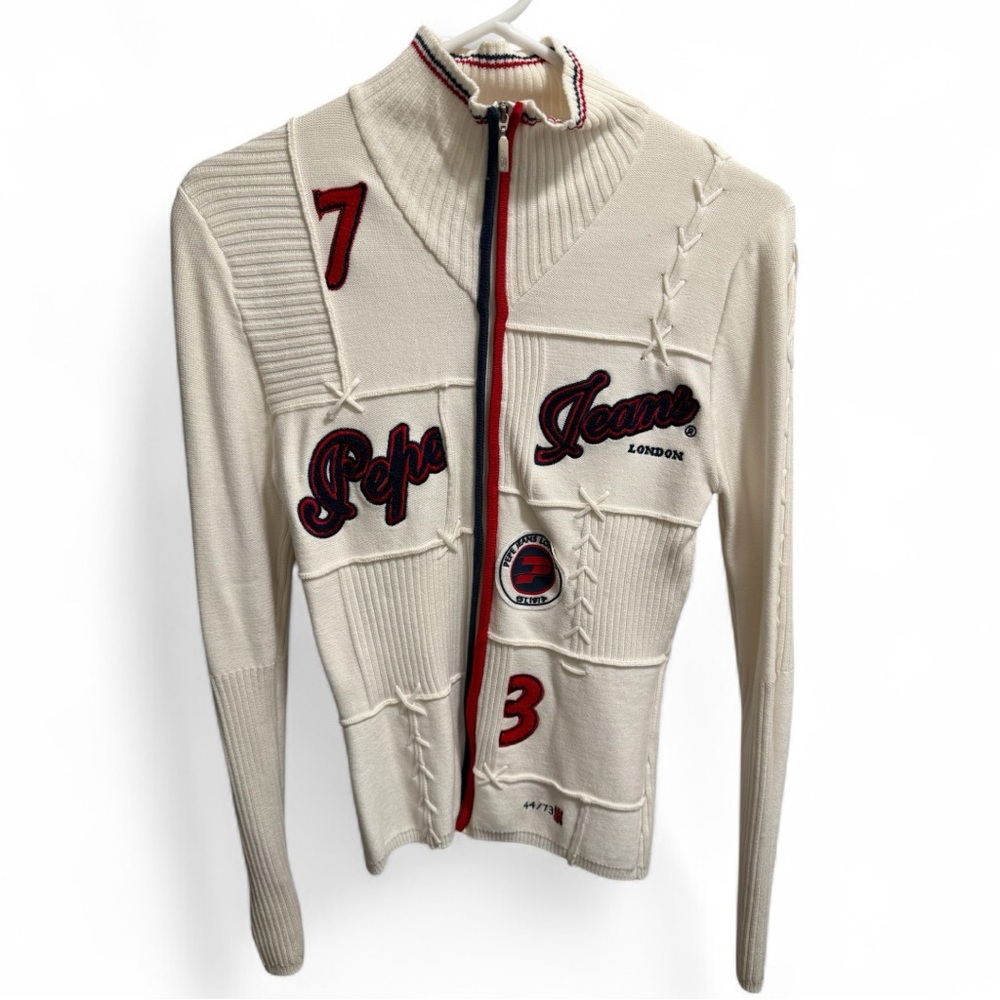 Vintage Pepe Jeans London Cream Knit Zip-Up Sweater